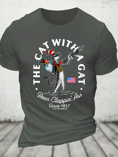 The Cat With A Gat Remix Cotton T-Shirt, T-shirts, Lilicloth.com