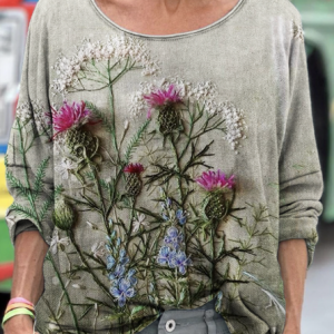 Plant flower embroidery long sleeved T-shirt, Long sleeves, Lilicloth.com