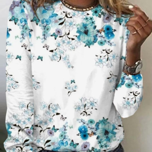 Floral Jersey Loose Casual T-Shirt, Long sleeves, Lilicloth.com