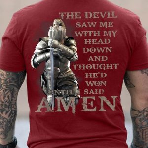 Men's The Devil Saw Me With My Head Down Until I Said Amen Funny Graphic Printing Cotton Casual Text Letters Loose T-Shirt, T-shirts, Lilicloth.com