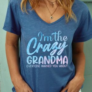 Lilicloth X Abu I'm The Crazy Grandma Women's V Neck T-Shirt, T-shirts, Lilicloth.com