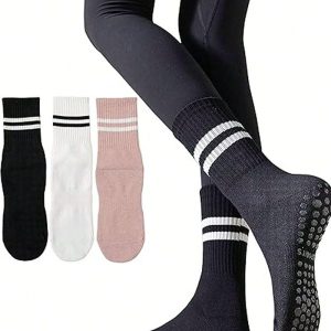 3 Pairs Pilates Socks with Grips Striped Yoga Socks Cotton Barre Socks Non Slip Socks, women Socks, ChicMe catalog