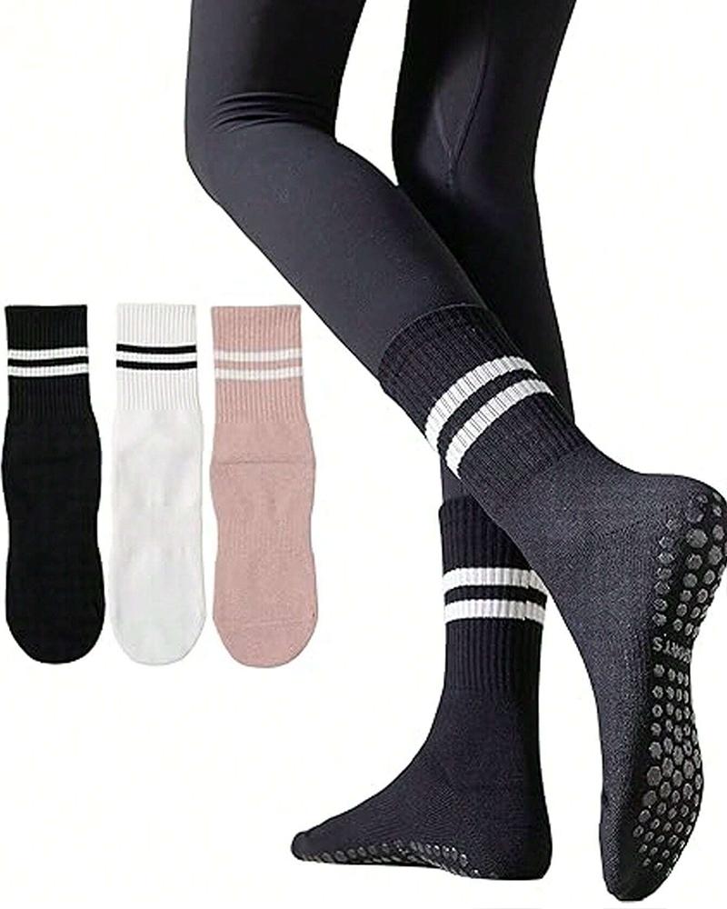 3 Pairs Pilates Socks with Grips Striped Yoga Socks Cotton Barre Socks Non Slip Socks, women Socks, ChicMe catalog