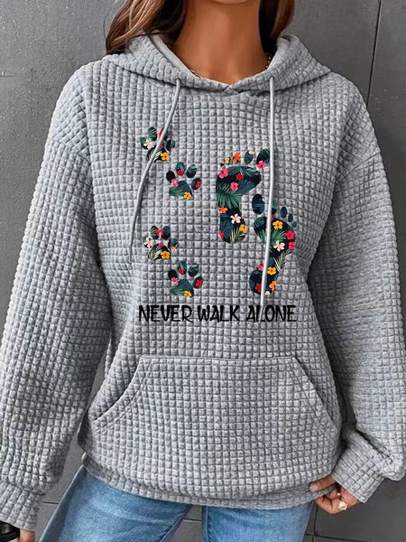 Never Walk Alone Paw Dog Flower Simple Loose Hoodie, Hoodies&Sweatshirts, Lilicloth.com
