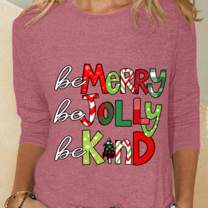 Be Merry Be Jolly Be Kind Casual Long Sleeve Shirt, Long sleeves, Lilicloth.com