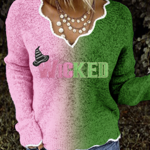 Witch movie gradient V-neck knitted sweater, Sweaters, Lilicloth.com