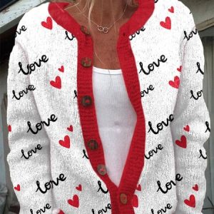 Women's Valentine's Day Heart Knit Cardigan, Cardigans, Lilicloth.com