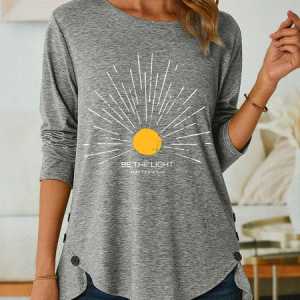Be The Light Mathew 5 14 Sunburst Jesus God Christian Three-Button Crew Neck T-Shirt, Long sleeves, Lilicloth.com