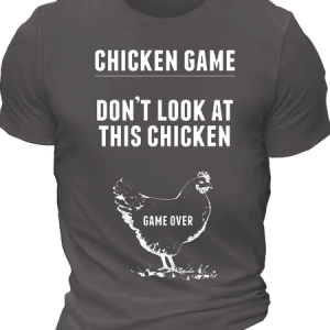 Men's Funny Chicken Game Graphic And Letter T-Shirt, T-shirts, Lilicloth.com