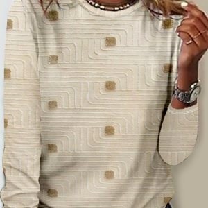 Vintage 3D Printing Crew Neck Long Sleeve T-shirt, T-shirts, color:Oatmeal|size:XXL, catalog Noracora shop