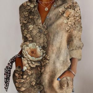 Retro dark floral print long sleeved shirt, Blouses, Lilicloth.com