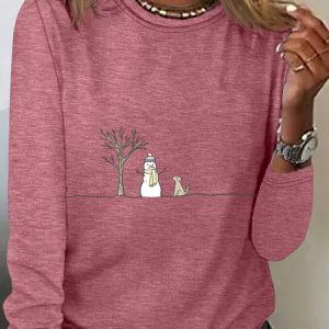 Christmas Snowman Casual Long Sleeve Shirt, Long sleeves, Lilicloth.com