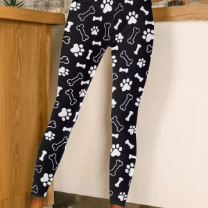 Dog Paw With Bone Women's Tummy Control Leggings, Leggings, Lilicloth.com