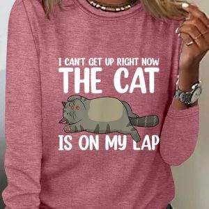 I Can't Get Up Right Now The Cat Is On My Lap Casual Long Sleeve Shirt, Long sleeves, Lilicloth.com