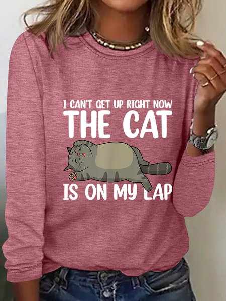 I Can't Get Up Right Now The Cat Is On My Lap Casual Long Sleeve Shirt, Long sleeves, Lilicloth.com