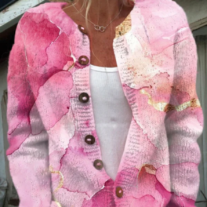 Pink Month Print Buttoned Cardigan, Cardigans, Lilicloth.com