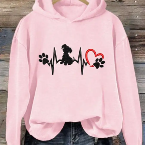 Women's Dog And Love Valentine's Day Casual Hoodie, Hoodies&Sweatshirts, Lilicloth.com