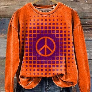 Women's Crew Neck Geometric Casual Spring/Fall Long Sleeve Sweatshirt, JustFashionNow Sweatshirts & Hoodies, color:Orange|size:XXL,