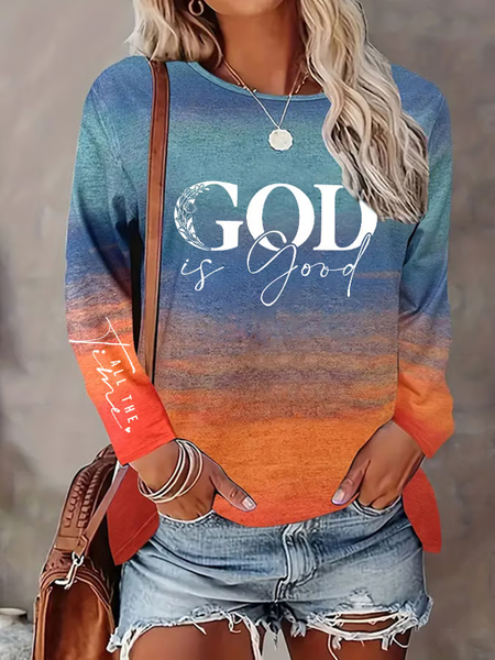 Women's “God Is Good”Faith Casual T-Shirt, Long sleeves, Lilicloth.com