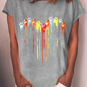 Dog Paw Heart Cotton-Blend T-Shirt, T-shirts, Lilicloth.com