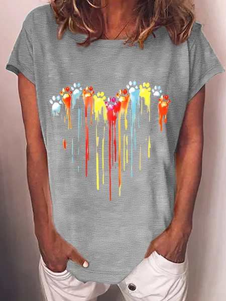 Dog Paw Heart Cotton-Blend T-Shirt, T-shirts, Lilicloth.com