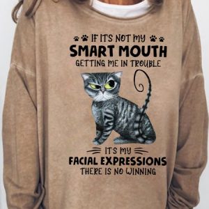 Womens Funny Letters Cat Sweatshirt, Hoodies&Sweatshirts, Lilicloth.com
