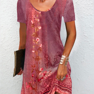 Women's Short Sleeve Summer Ethnic Jersey Dress Crew Neck Daily Going Out Casual Mini H-Line TUNIC, JustFashionNow Dresses, color:Red|size:XXL