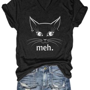 Cat Meh Women's Casual T-Shirt, T-shirts, Lilicloth.com