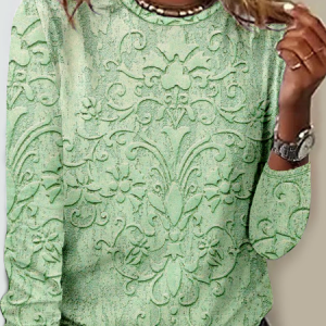 Vintage 3D Floral Printing Crew Neck Long Sleeve T-shirt, T-shirts, color:Green|size:XXL, catalog Noracora shop