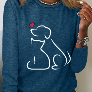 Funny Dog And Cat Heart Simple Cotton-Blend Long Sleeve Shirt, Long sleeves, Lilicloth.com