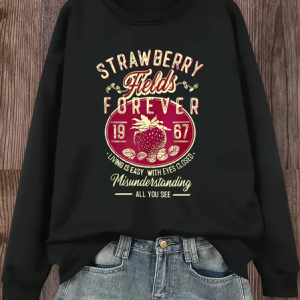 Women's Crew Neck Text Letters Casual Spring/Fall Long Sleeve Sweatshirt, JustFashionNow Sweatshirts & Hoodies, color:Black|size:3XL,