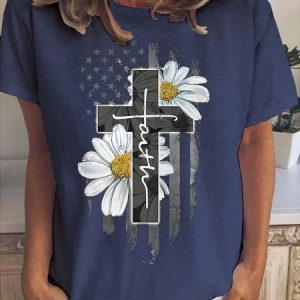 Faith Jesus Cross Daisy Women's Short sleeve tops, T-shirts, Lilicloth.com