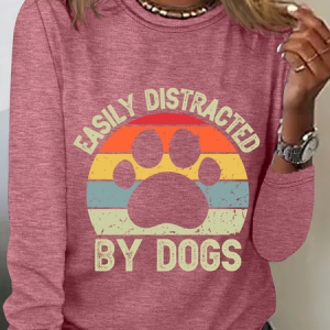 Easily Distracted By Dogs Casual Long Sleeve Shirt, Long sleeves, Lilicloth.com