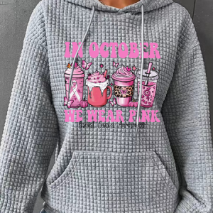 In October We Wear Pink Breast Cancer Awareness Simple Loose Hoodie, Hoodies&Sweatshirts, Lilicloth.com