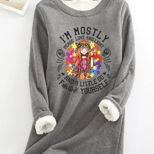 Peace Love And Light Printed Hipp Casual Fluff Fleece Fabric Sweatshirt, Hoodies&Sweatshirts, Lilicloth.com
