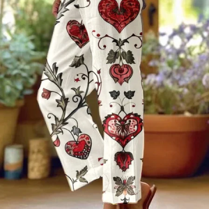 Women's Trousers Straight Pants Daily Going Out Casual Printing Linen Blend Floral Spring/Fall Pants, JustFashionNow Pants, color:As Picture|size:3XL