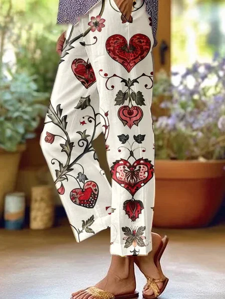 Women's Trousers Straight Pants Daily Going Out Casual Printing Linen Blend Floral Spring/Fall Pants, JustFashionNow Pants, color:As Picture|size:3XL,