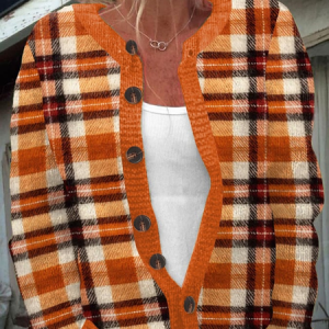 Women's Autumn Fall 3D Printing Casual Plaid Knitted Cardigan, Cardigans, Lilicloth.com