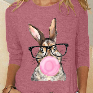 Easter Bunny With Leopard Glasses Casual Long Sleeve Shirt, Long sleeves, Lilicloth.com