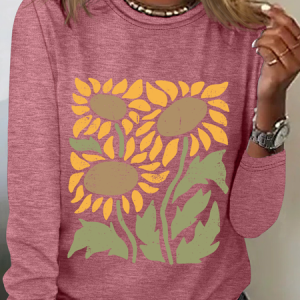 Retro Sunflower Casual Long Sleeve Shirt, Long sleeves, Lilicloth.com