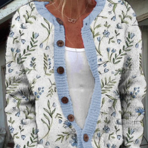 Blue Floral Casual Cardigan, Cardigans, Lilicloth.com