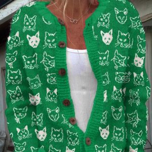 Fun cat button knit sweater, Cardigans, Lilicloth.com