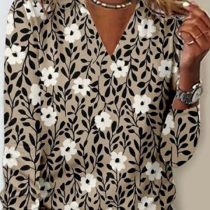 Casual V Neck Long Sleeve T-Shirt, Long sleeves, Lilicloth.com