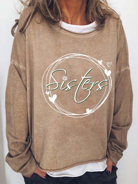 Women Floral Sisters Crew Neck Casual Text Letters Sweatshirts, Hoodies&Sweatshirts, Lilicloth.com