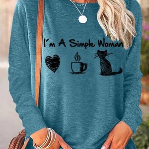 I'm A Simple Woman Love Coffee And Cat Women's Long Sleeve T-Shirt, Long sleeves, Lilicloth.com