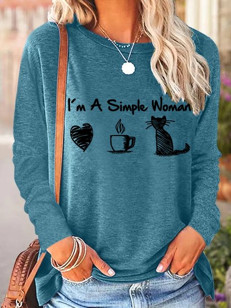 I'm A Simple Woman Love Coffee And Cat Women's Long Sleeve T-Shirt, Long sleeves, Lilicloth.com