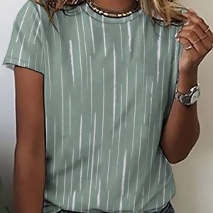 Women's Geometric Print Crew Neck Casual Short Sleeve T-Shirt, T-shirts, Lilicloth.com