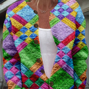 Casual Knitted Plaid Crew Neck Cardigan, Cardigans, Lilicloth.com