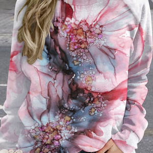Women Color Block Render Pattern Raglan Sleeve Crew Neck Casual Loose Sweatshirt, Hoodies&Sweatshirts, Lilicloth.com