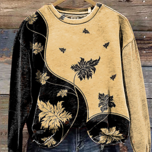 Women's Crew Neck Leaf Casual Spring/Fall Long Sleeve Floral Sweatshirt, JustFashionNow Sweatshirts & Hoodies, color:Yellow|size:XXL,